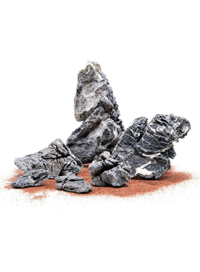 SubstrateSource Natural Aquarium Stones - Dark Bluish-Grey w/White Veins - Iwagumi Aquascaping Rocks, Freshwater Tanks, Cichlids, Betta Fish & Shrimp Tank Decorations - Blue Mountain Seiryu, 10 LB - Image 1
