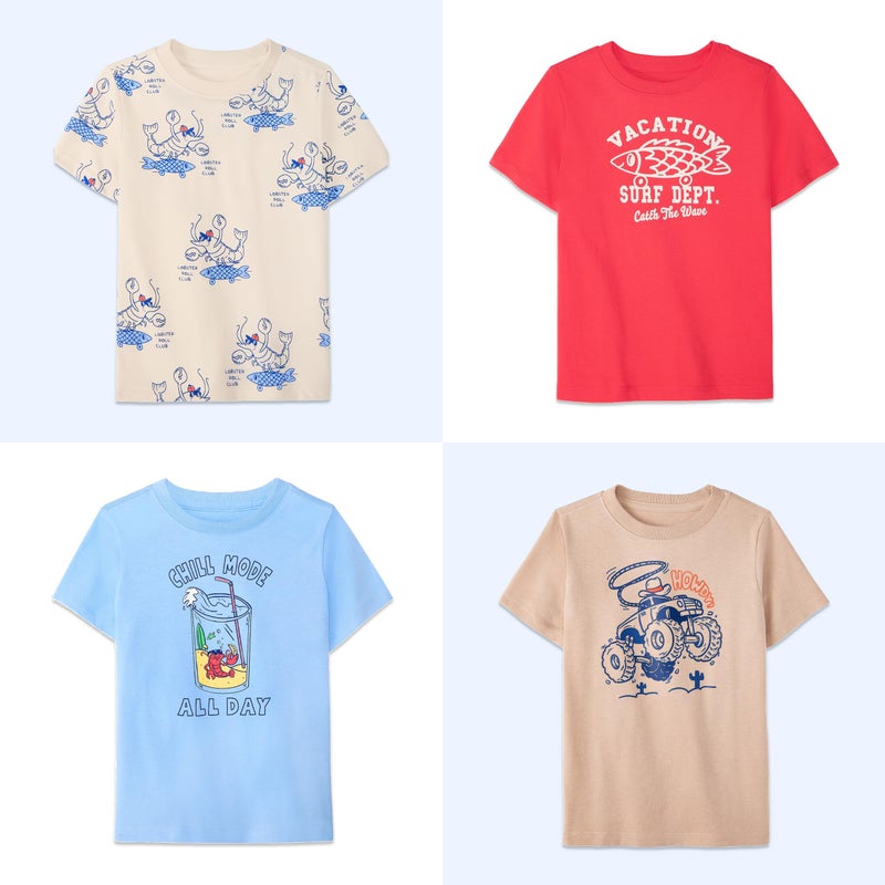Garanimals Baby & Toddler Boy Beach Tees - Short Sleeve Tees - Kid's Casual Crew Neck - Size 3T - Beige, Blue, Bright Red, Beige - 4 Pack - Image 5