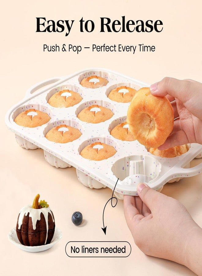 Vinino Silicone Mini Fluted Tube Cake Pans with Metal Reinforced Frame, 12-Cavity Mini Flan Molds, Non-stick Cupcakes Pans for Baking, Donuts, Muffins, Cornbread, Brownies, Jellies - Image 3