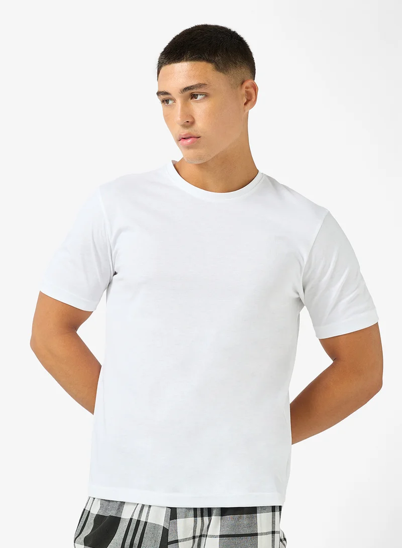 Seventy Five  Essential Short Sleeve T-Shirt And Checked Pyjamas Set for Men | Best Price UAE