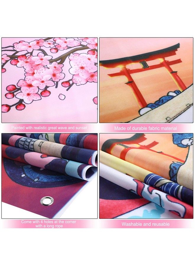 Sumind Ocean Wave Tapestry Japanese Kanagawa Backdrop Great Wave Tapestry Cherry Blossom Nature Sunset Background Wall Hanging Banner For Japanese Party Wall Home Decorations 72.8 X 43.3 Inch - Image 4