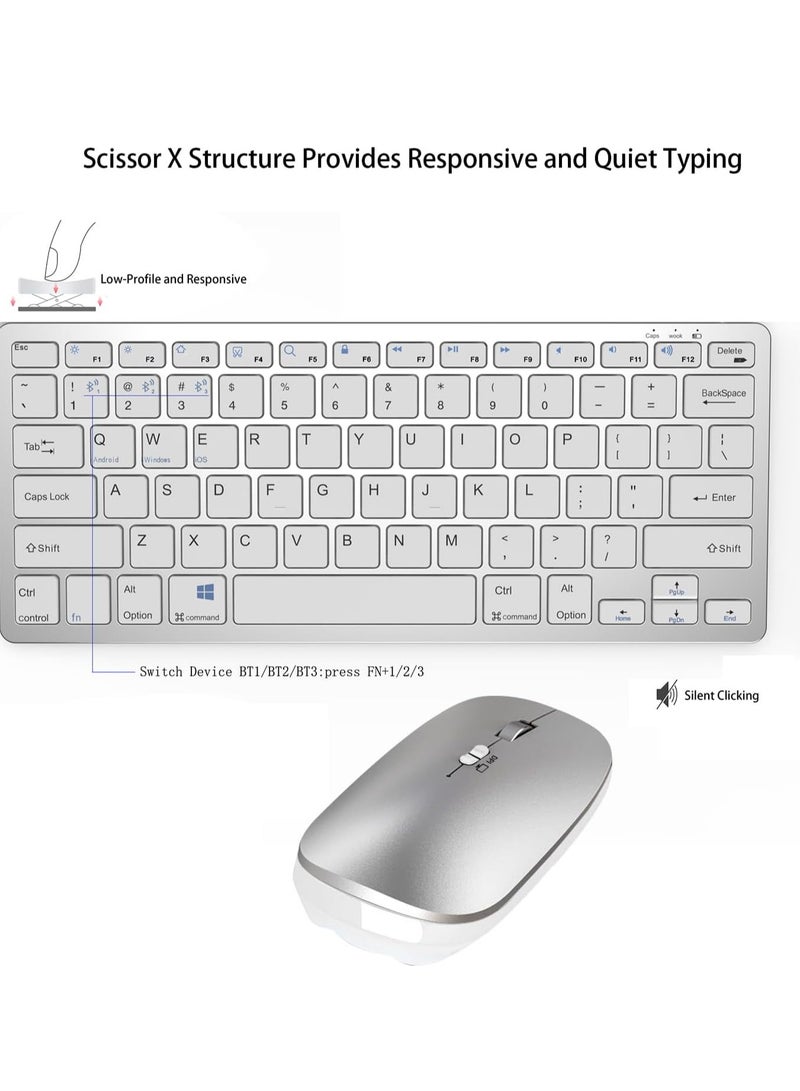Dual-Mode(Bluetooth+2.4G) Bluetooth Keyboard and Mouse for iPad Mac, Rechargeable Multi-Device Wireless Keyboard Mouse Combo for MacOS iOS/Windows Laptop Surface/Android Tablet Phones(Silver)  - Image 3