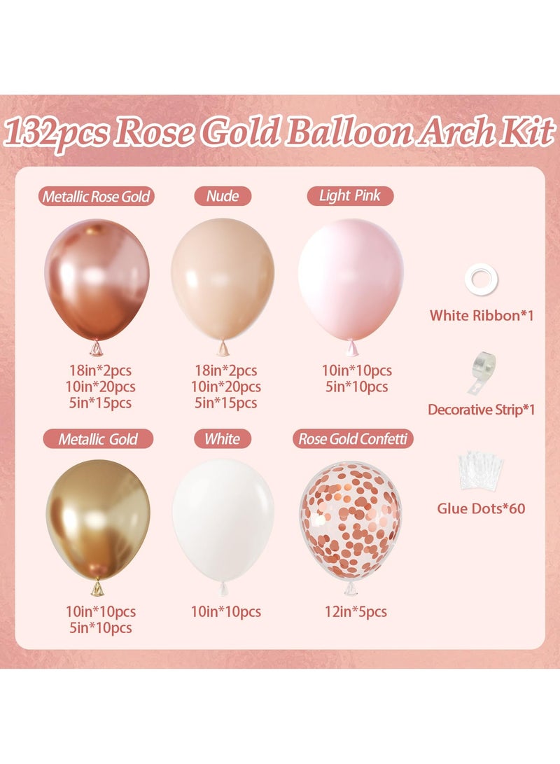 Rose Gold Balloons Garland Arch Kit, Rose Gold Birthday Decorations with Metallic Rose Gold Pearl White Nude Confetti Balloons for Women Birthday Wedding Baby Bridal Shower Party Decorations - Image 2