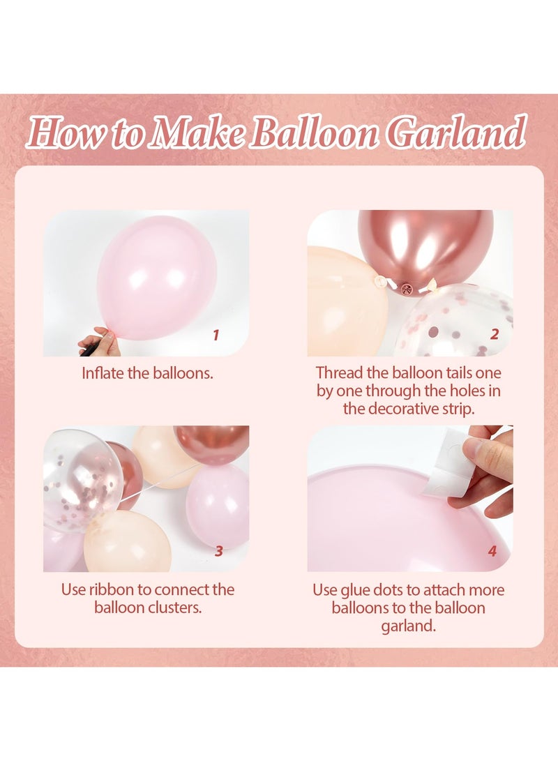 Rose Gold Balloons Garland Arch Kit, Rose Gold Birthday Decorations with Metallic Rose Gold Pearl White Nude Confetti Balloons for Women Birthday Wedding Baby Bridal Shower Party Decorations - Image 3