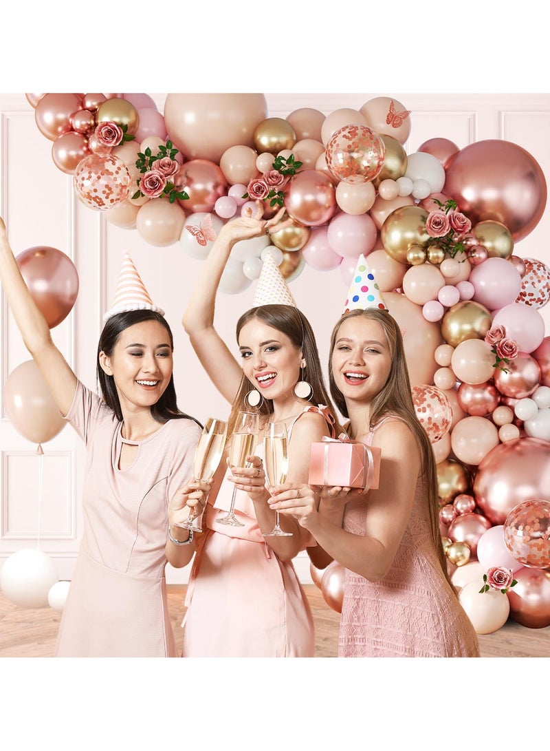 Rose Gold Balloons Garland Arch Kit, Rose Gold Birthday Decorations with Metallic Rose Gold Pearl White Nude Confetti Balloons for Women Birthday Wedding Baby Bridal Shower Party Decorations - Image 5