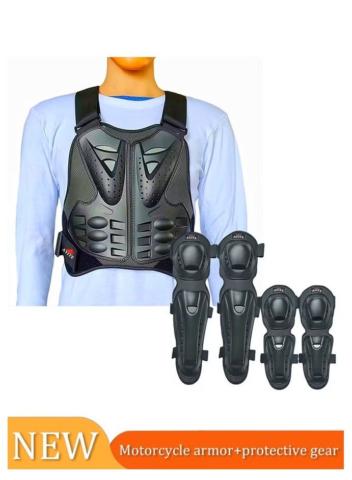 NANAO 5 Piece Adult Adjustable Motorcycle Armor Suit With Reflective Stripe,Mountain Bike Cyclecross Chest Protect Gear,Motorbike Protective Jacket With Chest Back Spine Armor Knee Elbow Protection Pad For Motocross Cycling Skateboarding,XL,Black - Image 1