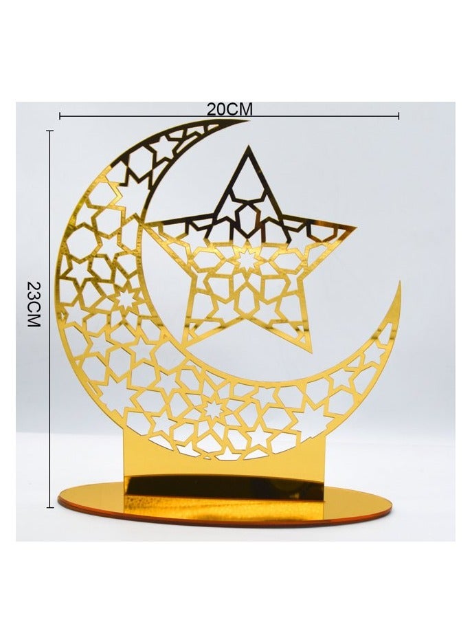 Eworld Exquisite Acrylic Ramadan and Eid Tabletop Decor for Home, Perfect Islamic Lightweight Star Crafted Crescent Ornaments, Radiant in Gold - Image 2