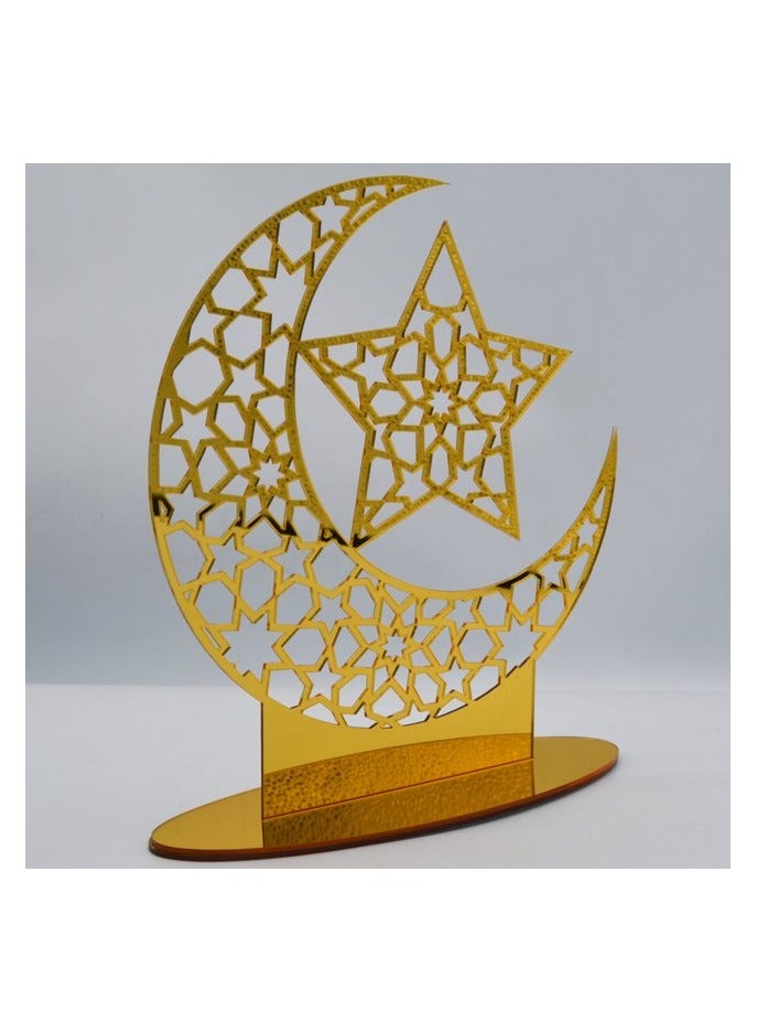 Eworld Exquisite Acrylic Ramadan and Eid Tabletop Decor for Home, Perfect Islamic Lightweight Star Crafted Crescent Ornaments, Radiant in Gold - Image 5
