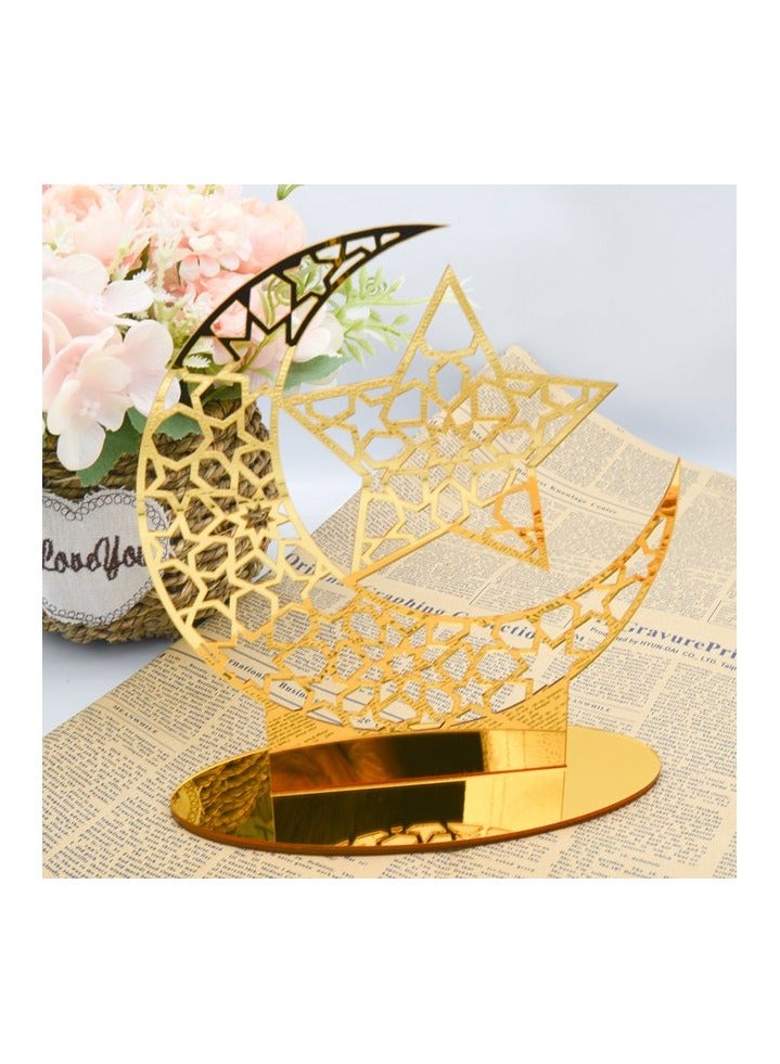 Eworld Exquisite Acrylic Ramadan and Eid Tabletop Decor for Home, Perfect Islamic Lightweight Star Crafted Crescent Ornaments, Radiant in Gold - Image 4
