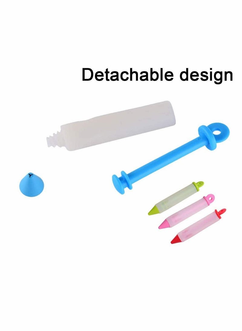 KASTWAVE قلم كتابة الطعام السيليكون لتزيين الكعك، أداة ضغط عملية لقلم الكريمة لتزيين كعكة الشوكولاتة مع 4 رؤوس لأقماع تزيين البسكويت لعجائن المخبوزات للمطبخ 4 قطع - Image 3