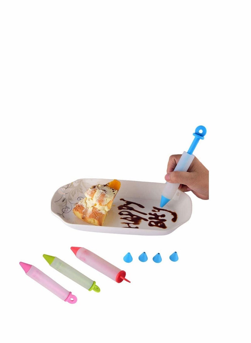 KASTWAVE قلم كتابة الطعام السيليكون لتزيين الكعك، أداة ضغط عملية لقلم الكريمة لتزيين كعكة الشوكولاتة مع 4 رؤوس لأقماع تزيين البسكويت لعجائن المخبوزات للمطبخ 4 قطع - Image 4