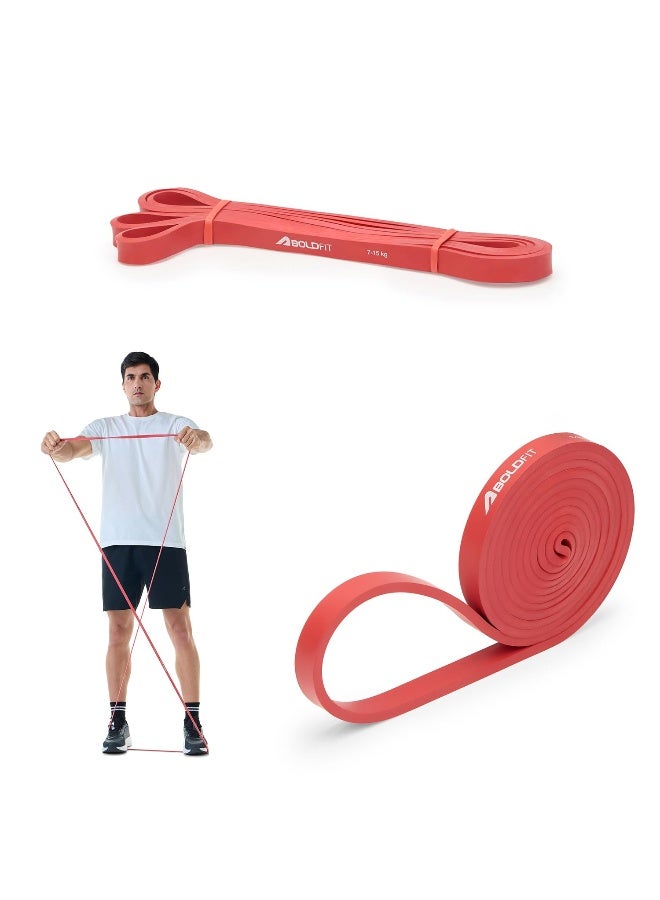 BOLDFIT شريط مقاومة ثقيل من المطاط الطبيعي لمجموعة تمارين وتمدّد، أشرطة سحب للتمارين المنزلية، للرجال والنساء، أشرطة مقاومة، أشرطة حلقة، أشرطة تنغيم، شريط مقاومة أحمر (7-15 كجم) - Image 1