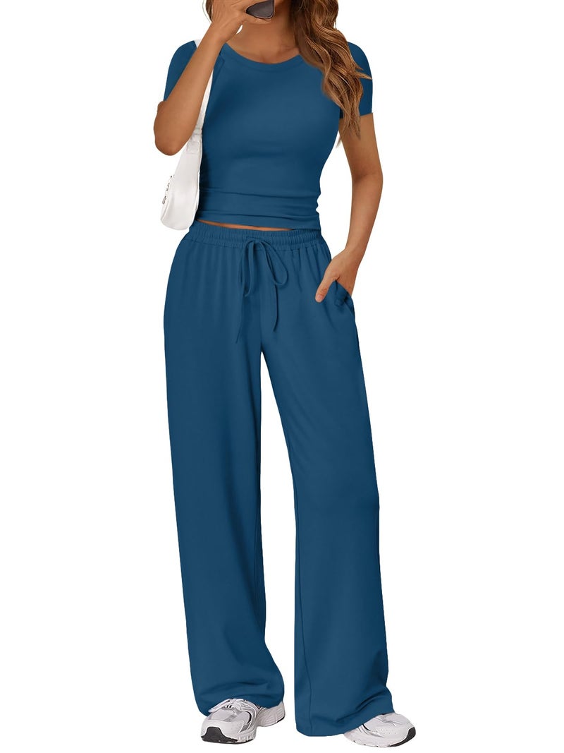 Trendy Queen Womens 2 Two Piece Set 2026 Summer Workout Beach Vacation Cruise Gym Clothes Spring Fashion Lounge Matching Sweatsuit Sweat Airport Travel Outfit Resort Wear Fitness Clothing - Image 1