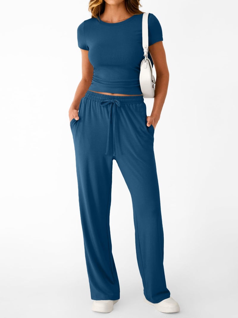 Trendy Queen Womens 2 Two Piece Set 2026 Summer Workout Beach Vacation Cruise Gym Clothes Spring Fashion Lounge Matching Sweatsuit Sweat Airport Travel Outfit Resort Wear Fitness Clothing - Image 2