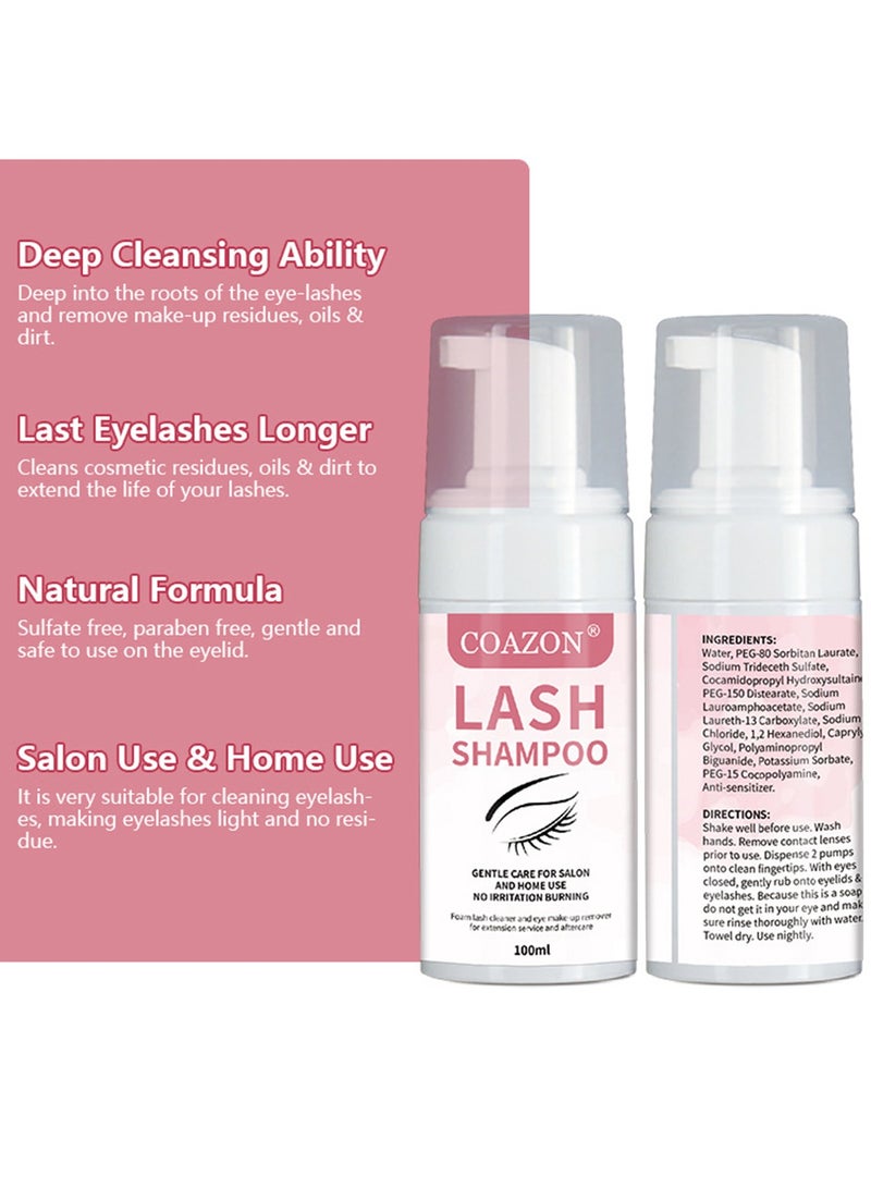 COAZON Lash Shampoo for Lash Extensions Eyelash Extension Cleanser Oil Free Foam Soap Lash Bath for Cluster Lashes Wash Oil Dust Care Lash Cleaning Kit with Rinse Bottle Brush  - Image 5