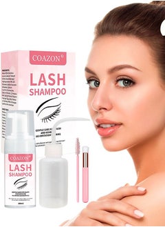 COAZON Lash Shampoo for Lash Extensions Eyelash Extension Cleanser Oil Free Foam Soap Lash Bath for Cluster Lashes Wash Oil Dust Care Lash Cleaning Kit with Rinse Bottle Brush  - Image 1