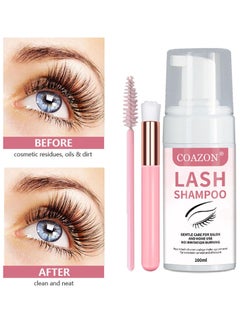 COAZON Lash Shampoo for Lash Extensions Eyelash Extension Cleanser Oil Free Foam Soap Lash Bath for Cluster Lashes Wash Oil Dust Care Lash Cleaning Kit with Rinse Bottle Brush  - Image 2