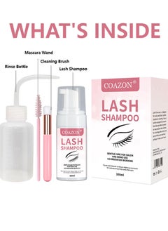 COAZON Lash Shampoo for Lash Extensions Eyelash Extension Cleanser Oil Free Foam Soap Lash Bath for Cluster Lashes Wash Oil Dust Care Lash Cleaning Kit with Rinse Bottle Brush  - Image 3