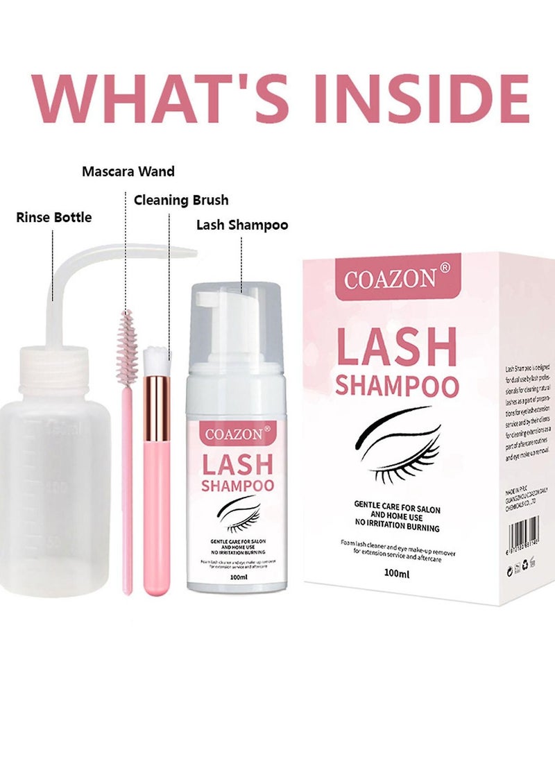 COAZON Lash Shampoo for Lash Extensions Eyelash Extension Cleanser Oil Free Foam Soap Lash Bath for Cluster Lashes Wash Oil Dust Care Lash Cleaning Kit with Rinse Bottle Brush  - Image 3