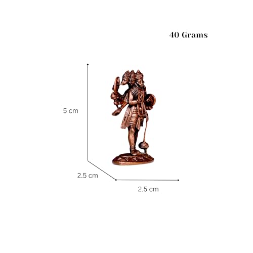 RAISOM Pure Handmade Copper Mini Panchmukhi Hanuman Ji Idol | Platina Antique Finish | Ideal for Home Temple, Car Dashboard, Gifting, Housewarming & Home Decor | Height: 5 cm, Weight: 40 Grams - Image 2