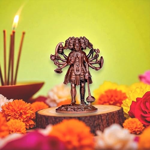 RAISOM Pure Handmade Copper Mini Panchmukhi Hanuman Ji Idol | Platina Antique Finish | Ideal for Home Temple, Car Dashboard, Gifting, Housewarming & Home Decor | Height: 5 cm, Weight: 40 Grams - Image 5