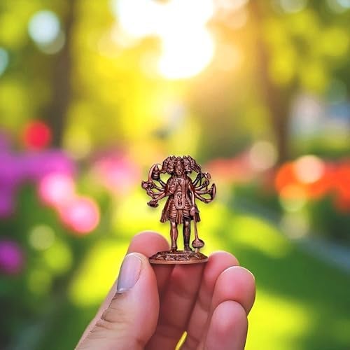RAISOM Pure Handmade Copper Mini Panchmukhi Hanuman Ji Idol | Platina Antique Finish | Ideal for Home Temple, Car Dashboard, Gifting, Housewarming & Home Decor | Height: 5 cm, Weight: 40 Grams - Image 4