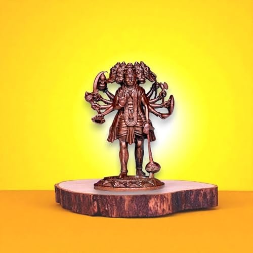 RAISOM Pure Handmade Copper Mini Panchmukhi Hanuman Ji Idol | Platina Antique Finish | Ideal for Home Temple, Car Dashboard, Gifting, Housewarming & Home Decor | Height: 5 cm, Weight: 40 Grams - Image 1
