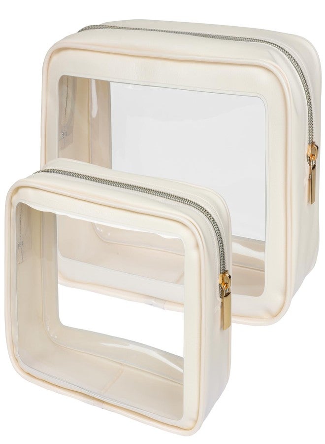 باكيزم حقيبة أدوات الزينة PACKISM المعتمدة من إدارة أمن النقل - حقيبة مكياج شفافة ذات حواف ملونة، مظهر فريد، عبوة من حقيبتين سفر شفافتين تحملان الكثير من العناصر، رائعة أيضًا لتنظيم وحدة التحكم في السيارة، بيج (مقاسين) - Image 1