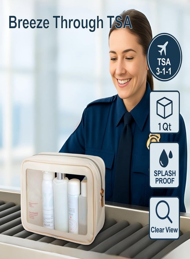 باكيزم حقيبة أدوات الزينة PACKISM المعتمدة من إدارة أمن النقل - حقيبة مكياج شفافة ذات حواف ملونة، مظهر فريد، عبوة من حقيبتين سفر شفافتين تحملان الكثير من العناصر، رائعة أيضًا لتنظيم وحدة التحكم في السيارة، بيج (مقاسين) - Image 3