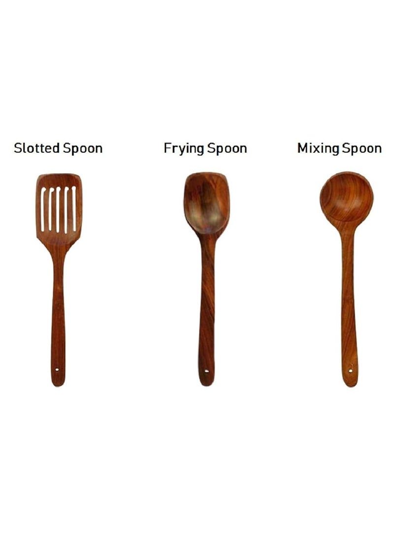 Flavoma Natural Sheesham Wood Spoon Set of 3 | Handmade Cooking Spoon Set | Frying Spoon, Slotted Turner, Serving Spoon | Wooden for Nonstick Cookware Kitchen Utensils | Kitchen Utensils - Image 3