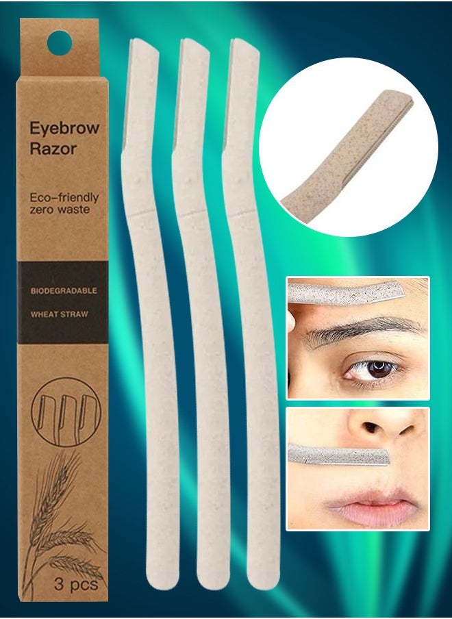 NIKITA.VIVI 3 Pcs Eyebrow Razor Biodegradable Face Razor Eyebrow Shaper Recycled Wheat Straw Material Face Facial Razors Biodegradable Eyebrow Razor Eco Friendly Beauty Tool Stainless Steel Brow Razor  - Image 1