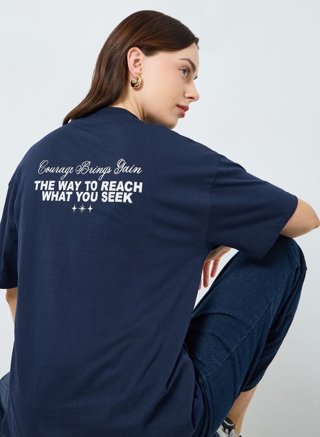 Styli Women Navy Blue Slogan Oversized T-Shirt - Image 3