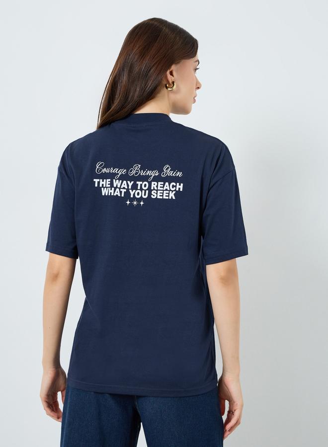 Styli Women Navy Blue Slogan Oversized T-Shirt - Image 5