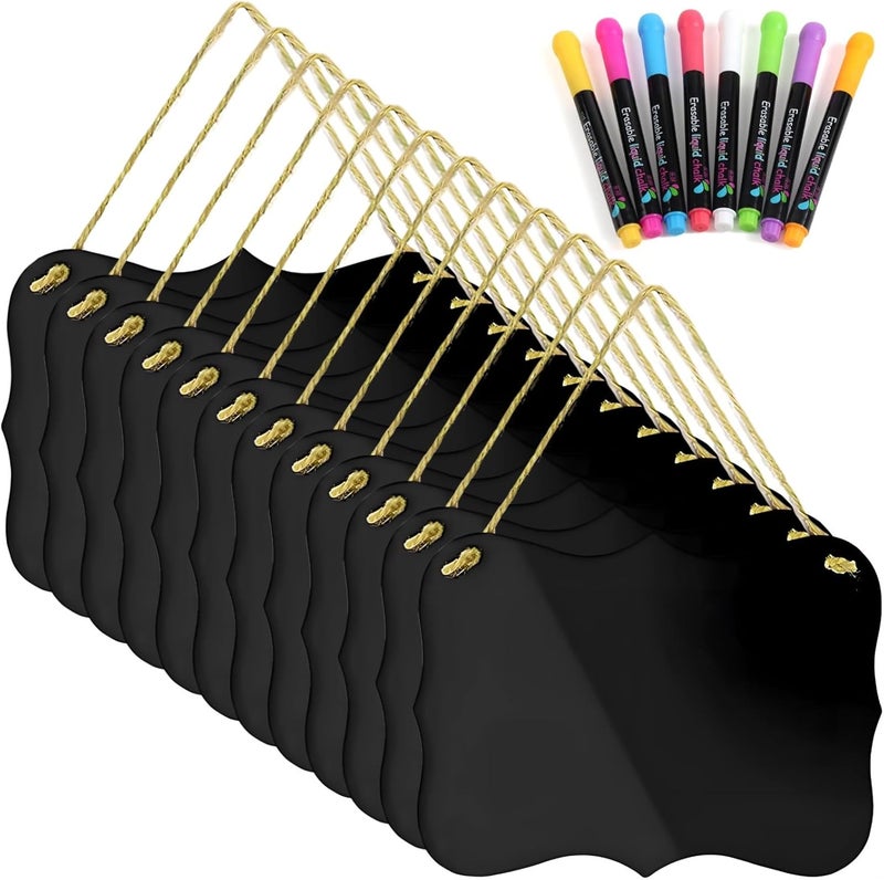 Generic Chalk Board Hanging Sign for Home Signs, 8 Colorful Liquid Chalk Markers, 12 Pcs Mini Chalkboard Set, Acrylic Desk and Wall Boards, Restaurant Menus, Party Decorations - Image 1