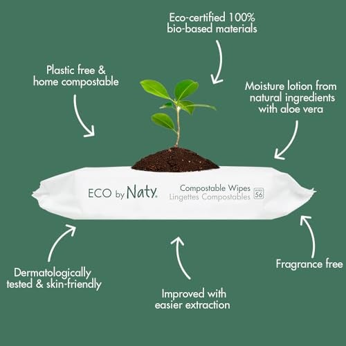 Eco by Naty Aloe Vera Baby Wipes – Plant Based Wipes, Compostable Baby and Newborn Hypoallergenic Wipes, Great for Baby Sensitive Skin (672 Count - 12 packs of 56) - Image 2