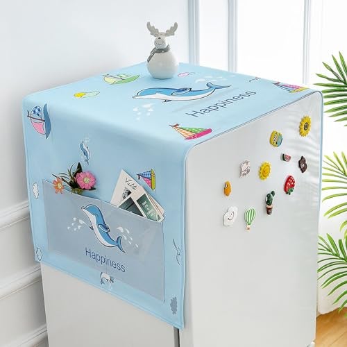 wolpin 1 Pc Top Single Door Fridge Cover | Waterproof Dust Protector with 2 Utility Pockets | Suitable for Microwave & Washing Machine | Happy Dolphins Print - Image 1
