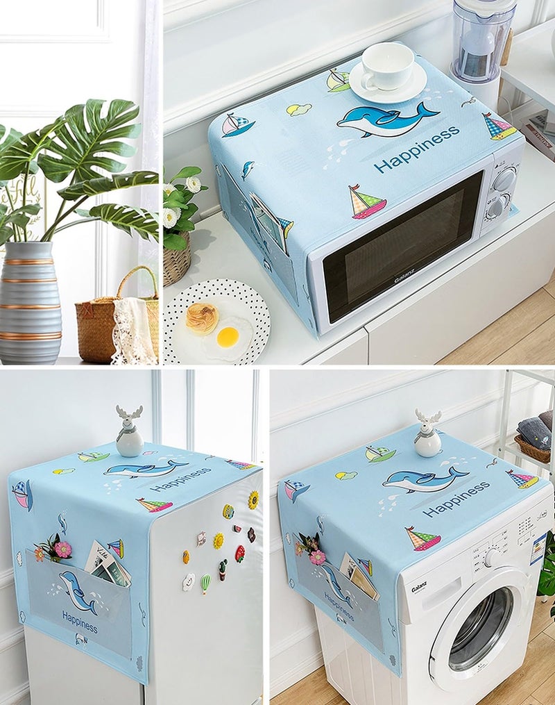 wolpin 1 Pc Top Single Door Fridge Cover | Waterproof Dust Protector with 2 Utility Pockets | Suitable for Microwave & Washing Machine | Happy Dolphins Print - Image 2