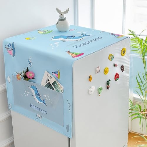 wolpin 1 Pc Top Single Door Fridge Cover | Waterproof Dust Protector with 2 Utility Pockets | Suitable for Microwave & Washing Machine | Happy Dolphins Print - Image 5