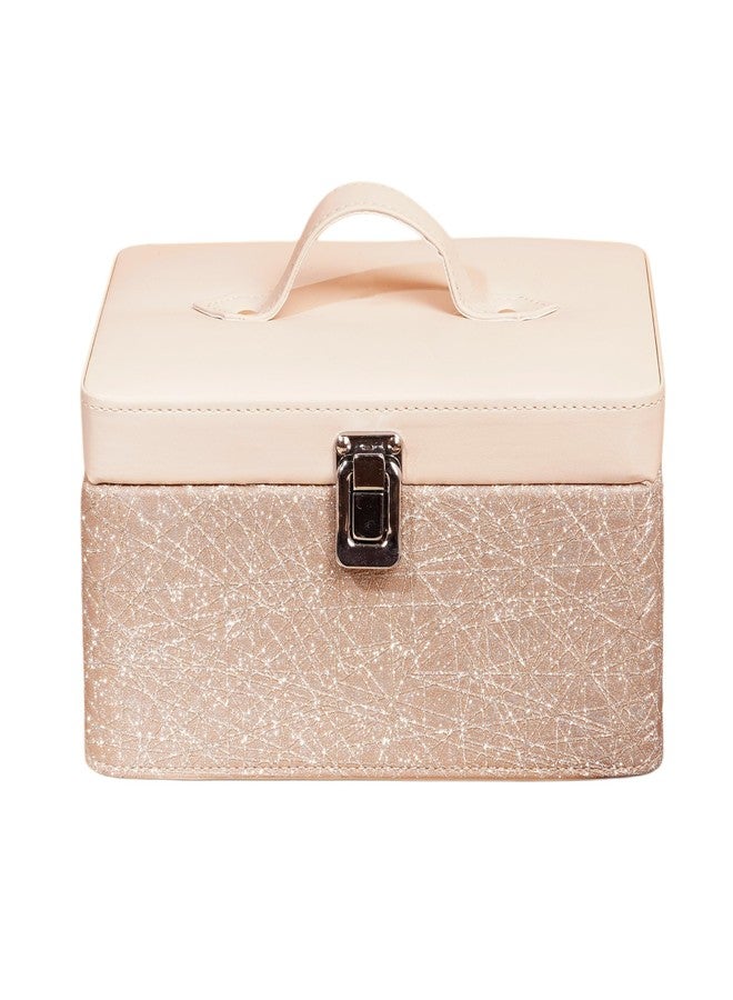 Hard Craft Large Capacity Cosmetic Bags for Womens Girls Bride Multi Functional Beauty Case Wedding Makeup Jewelery Bridal Box Leather Storage Organizer Bag for Home Travel with Mirro Handle (Gold) - Image 1