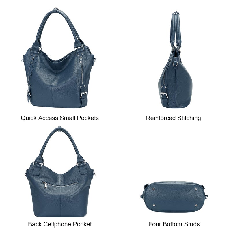 Over Earth Genuine Leather Handbags for Women Hobo Shoulder Bags Ladies Tote Bag(O172E Indigo Blue) - Image 3