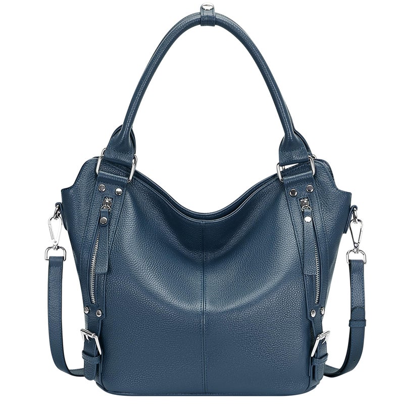 Over Earth Genuine Leather Handbags for Women Hobo Shoulder Bags Ladies Tote Bag(O172E Indigo Blue) - Image 1