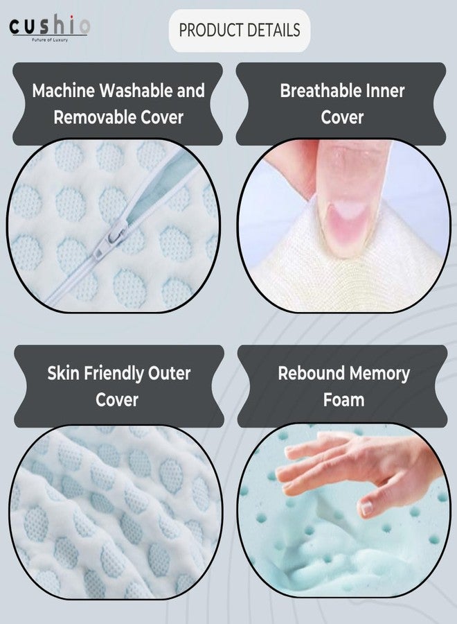 CUSHIO Memory Foam Cervical Pillow - Size 21"x13"x4" (Pack of 3) Orthopedic Pillow for Neck & Shoulder Pain Relief | Wake Up Refreshed | Free Removable Zipper Cover (White & Grey) - Image 3
