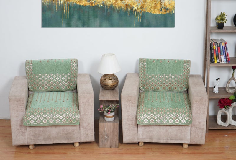 MORADO Chenille 5 Seater Sofa Set Slipcover for Living Room, Drawing Room and Offce Star Pattern (3 Sitting +3 Slip Sofa Cover + 2 Sitting +2 Back Sofa Cover) - Light Green - Image 3