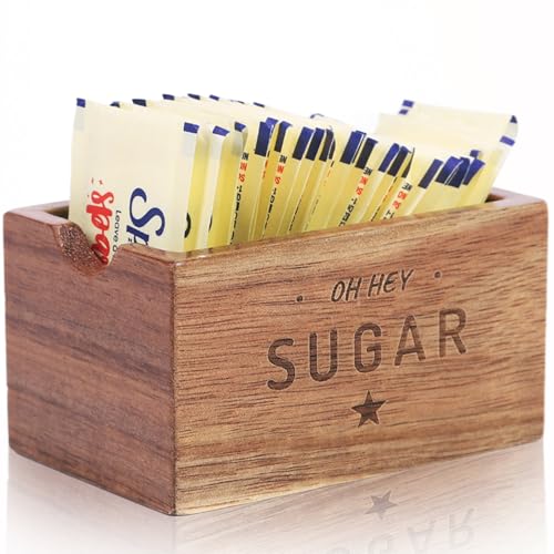 CATORY Sugar Packet Holder For Coffee Bar, Acacia Wood Sugar Packets Caddy, Farmhouse Sugar Cube Holder, Small Sugar Container Tea Bag Organizer for Table, Office,Hotel, Restaurant - Image 1