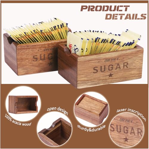 CATORY Sugar Packet Holder For Coffee Bar, Acacia Wood Sugar Packets Caddy, Farmhouse Sugar Cube Holder, Small Sugar Container Tea Bag Organizer for Table, Office,Hotel, Restaurant - Image 4