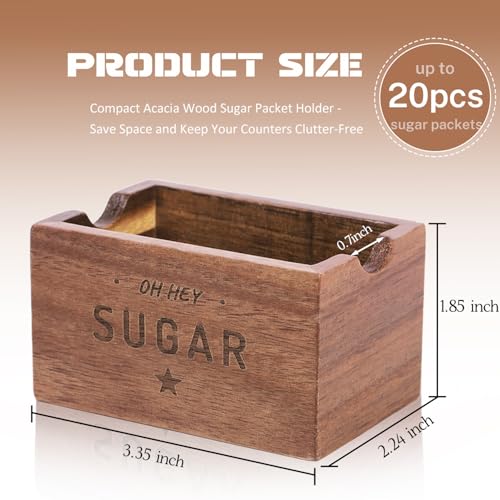 CATORY Sugar Packet Holder For Coffee Bar, Acacia Wood Sugar Packets Caddy, Farmhouse Sugar Cube Holder, Small Sugar Container Tea Bag Organizer for Table, Office,Hotel, Restaurant - Image 3