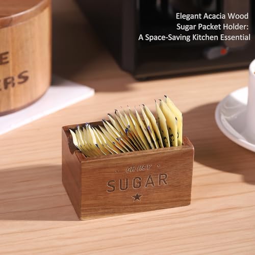 CATORY Sugar Packet Holder For Coffee Bar, Acacia Wood Sugar Packets Caddy, Farmhouse Sugar Cube Holder, Small Sugar Container Tea Bag Organizer for Table, Office,Hotel, Restaurant - Image 2