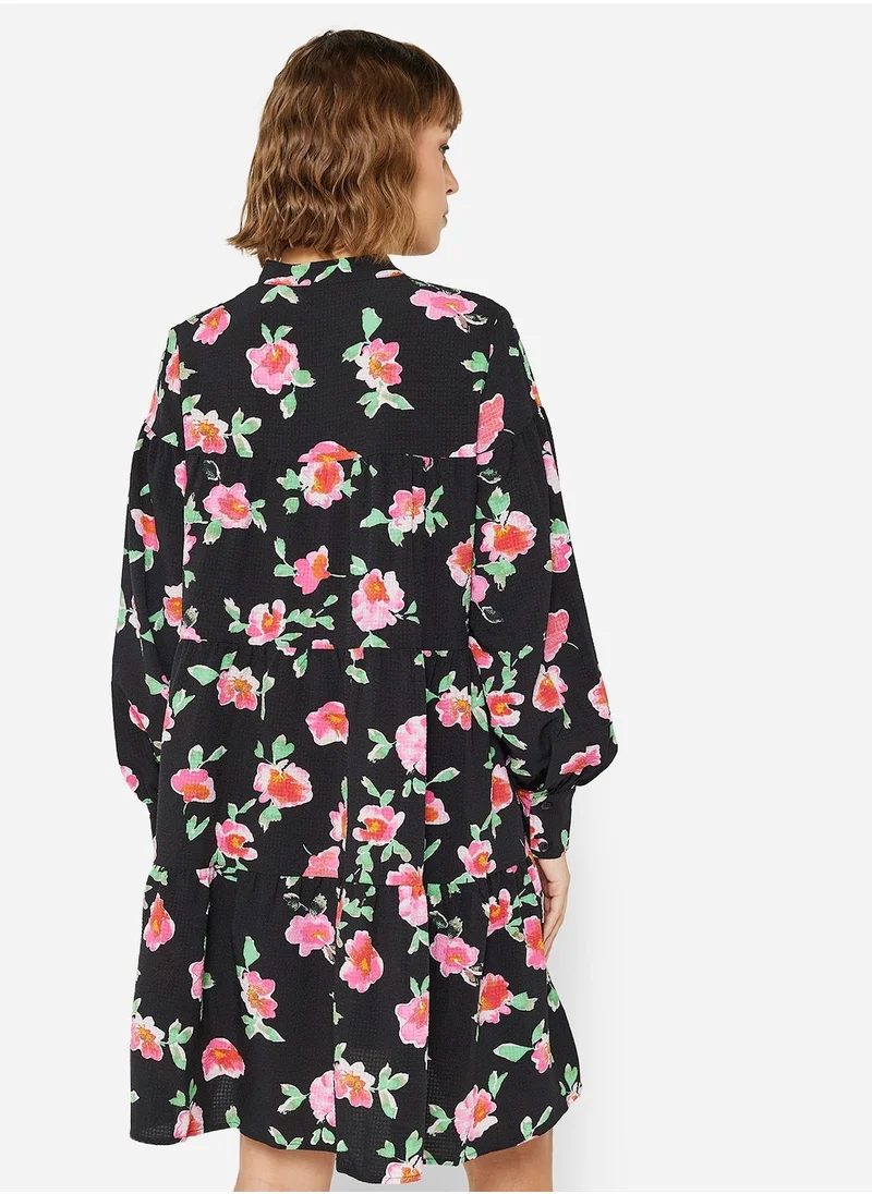 فيرو مودا Floral Tiered Long Sleeve Mini Dress