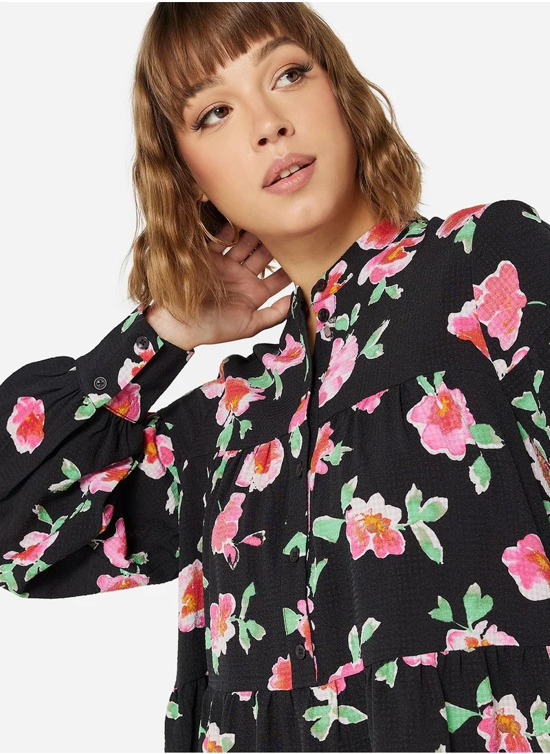 VERO MODA Floral Tiered Long Sleeve Mini Dress