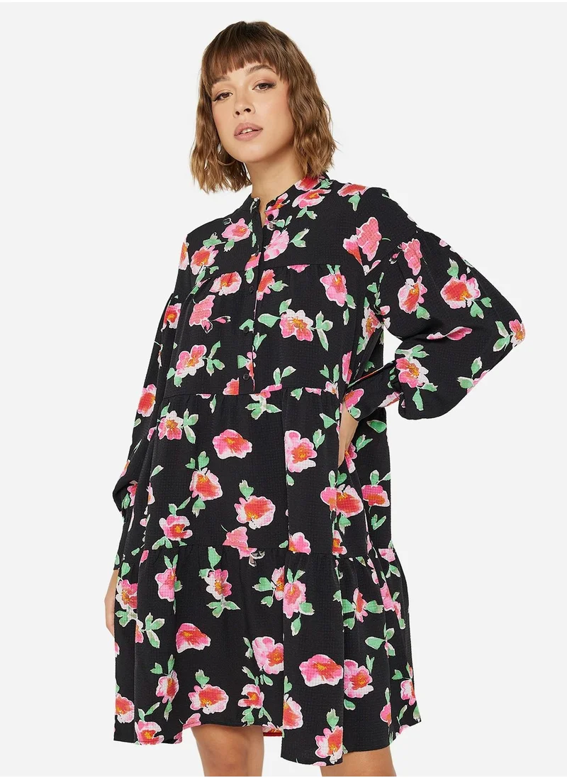 فيرو مودا Floral Tiered Long Sleeve Mini Dress